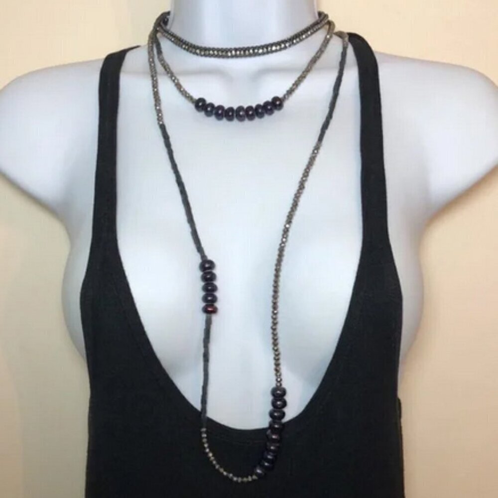 Curated bundle Stella and Dot Choker/Bracelet + long freshwater pearl necklace.